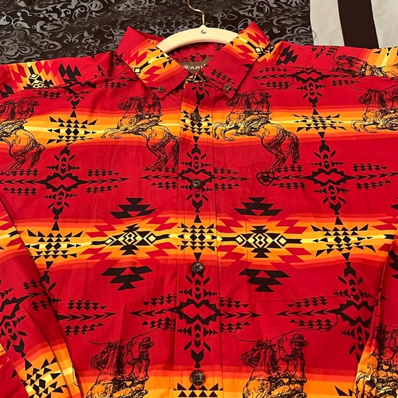 Ariat Red and Yellow Casual Button Down Shirt, size large - Picture 3 of 11